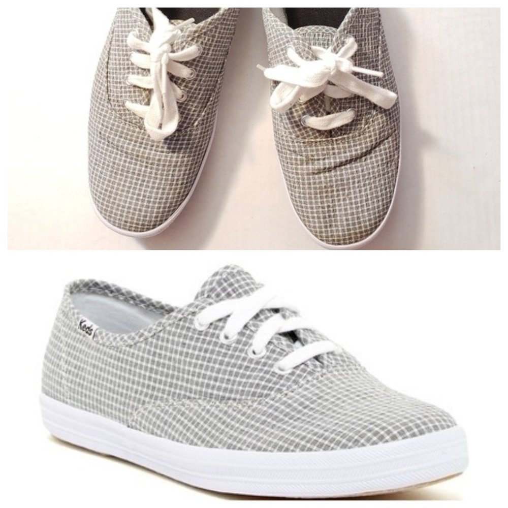 Black and White Seersucker Keds w Gray Appearance